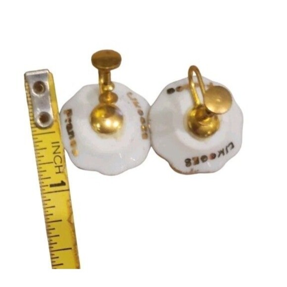 Vintage Signed Limoges France Lady Porcelain Screw Back Earrings Hand Painted - Picture 7 of 7